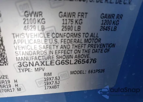 2025 Chevrolet Equinox Fwd Rs из США, поврежденный, VIN 3GNAXLEG6SL265476